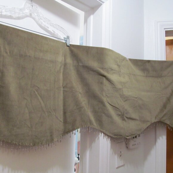 Curtain Valance with Beaded Trim Fringe Scalloped Olive Green 54 x 17.5 - Picture 8 of 16